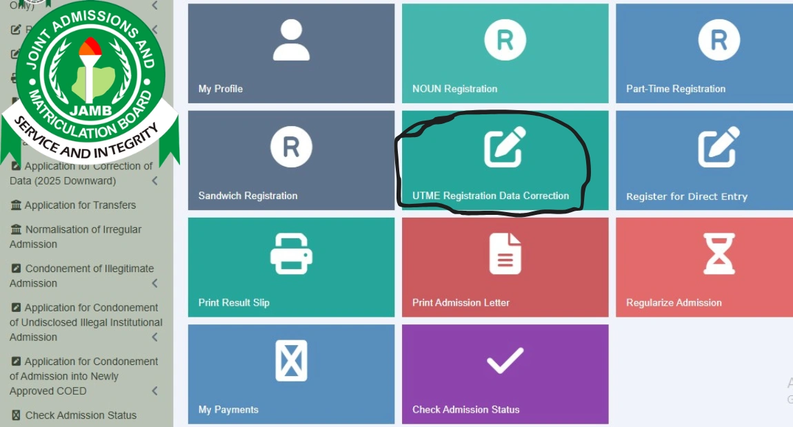 Correction of Data: JAMB Change of Course and Institution